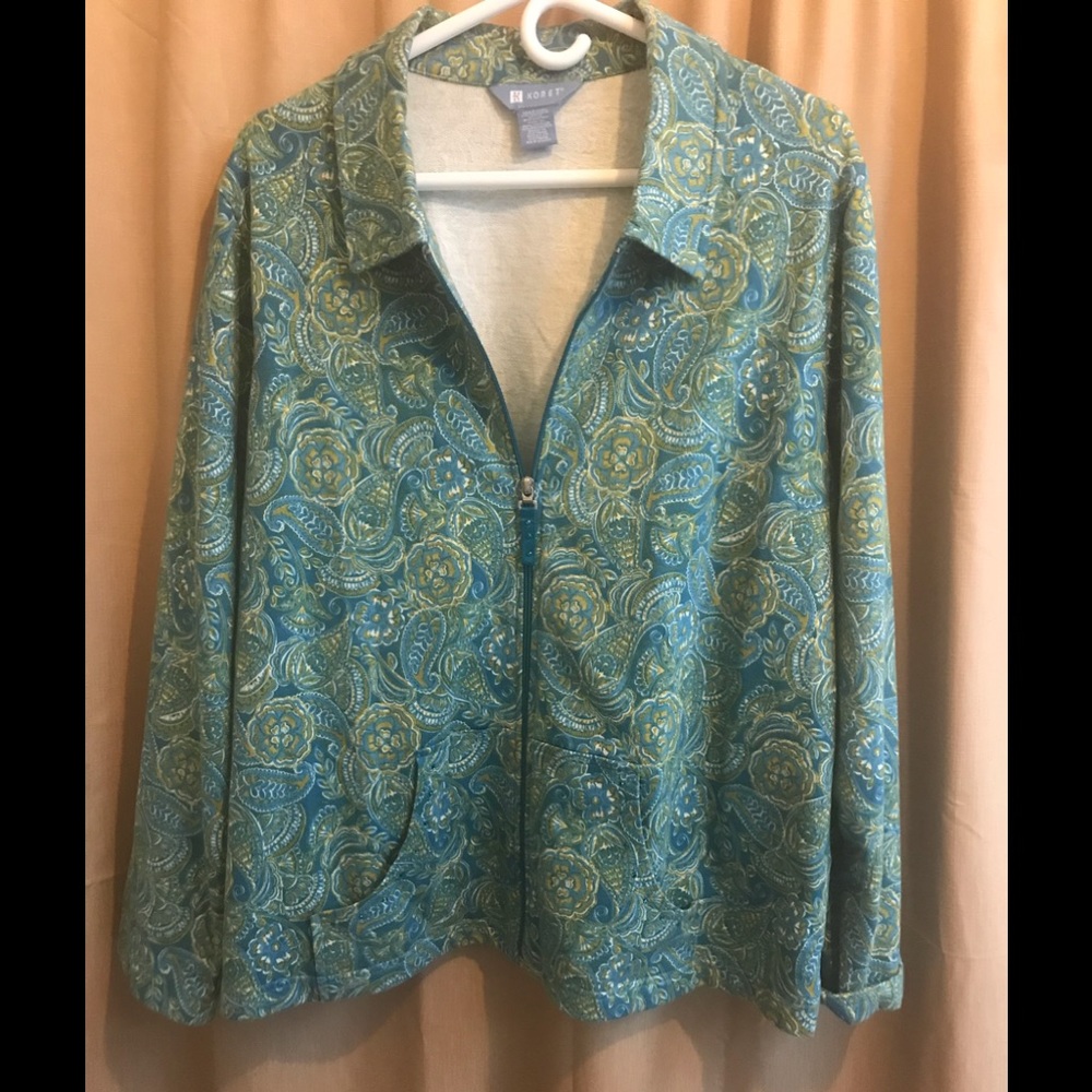 Koret XL blue green paisley long sleeve jacket